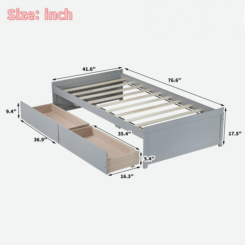 Lit à design minimaliste avec 2 tiroirs, Gris