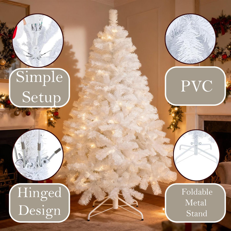 White Alaskan Pine Artificial Christmas Tree with Metal Stand and Wrapped Branches and PVC Tips, 6 ft.