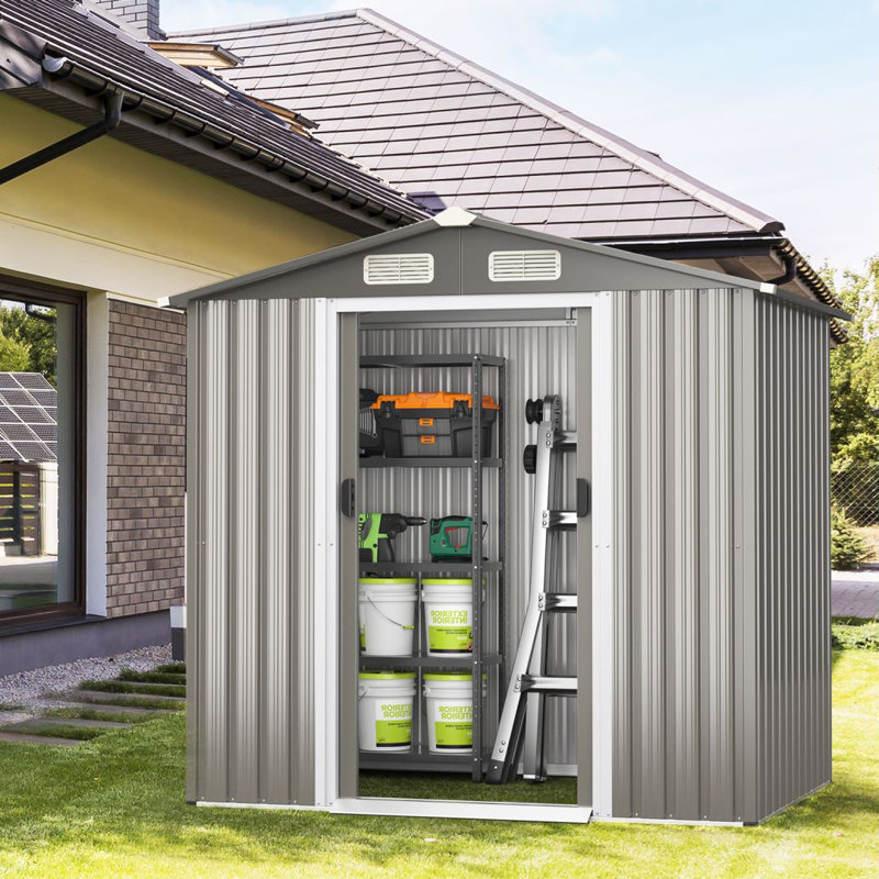 6ft. Wx 4ft. D Metal Garden Shed with Sliding Doors
