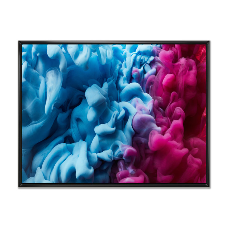 Encre bleue et rose liquide, reproduction sur toile flottante, H 30 po x l 40 po x P 1,5 po, Cadre flottant noir