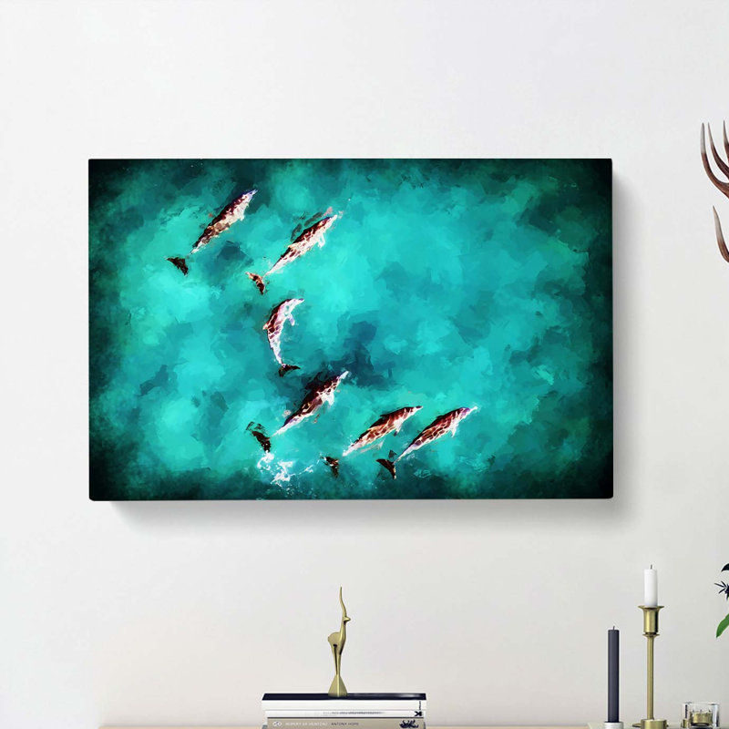 Sunlight Upon The Dolphins In Abstract - Wrapped Canvas Painting, 40cm H x 60cm W x 3cm D