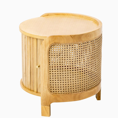 Rotating Coffee Table, Rattan Style with Hidden Storage