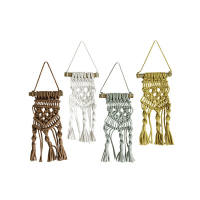 Foreside Home & Garden Set of 4 Macrame Mini Wall Hangings Cotton & Wood