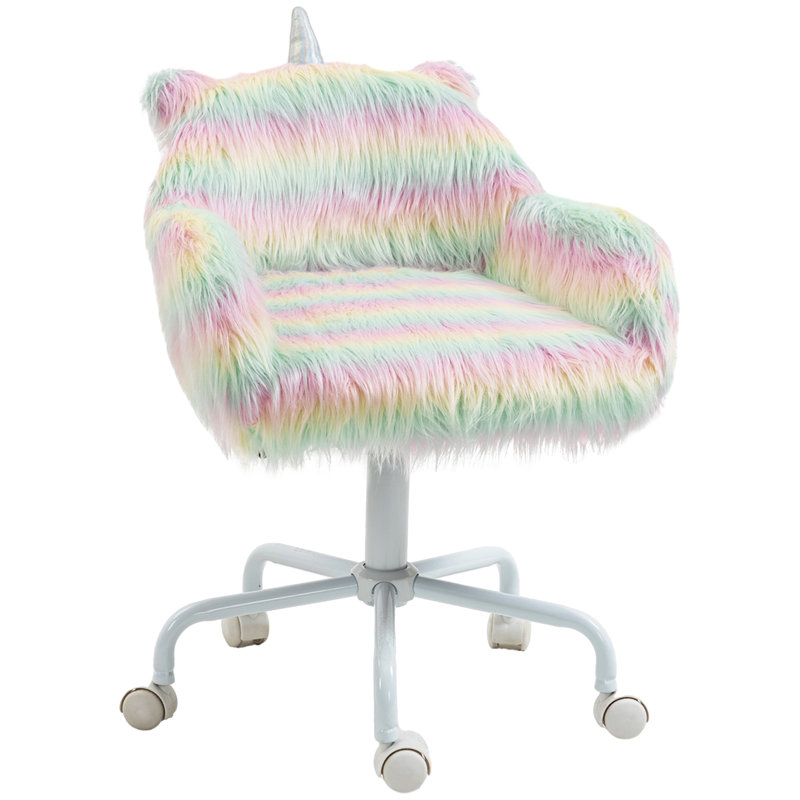 Chaise de bureau HOMcom Fluffy Unicorn avec dossier moyen et accoudoirs