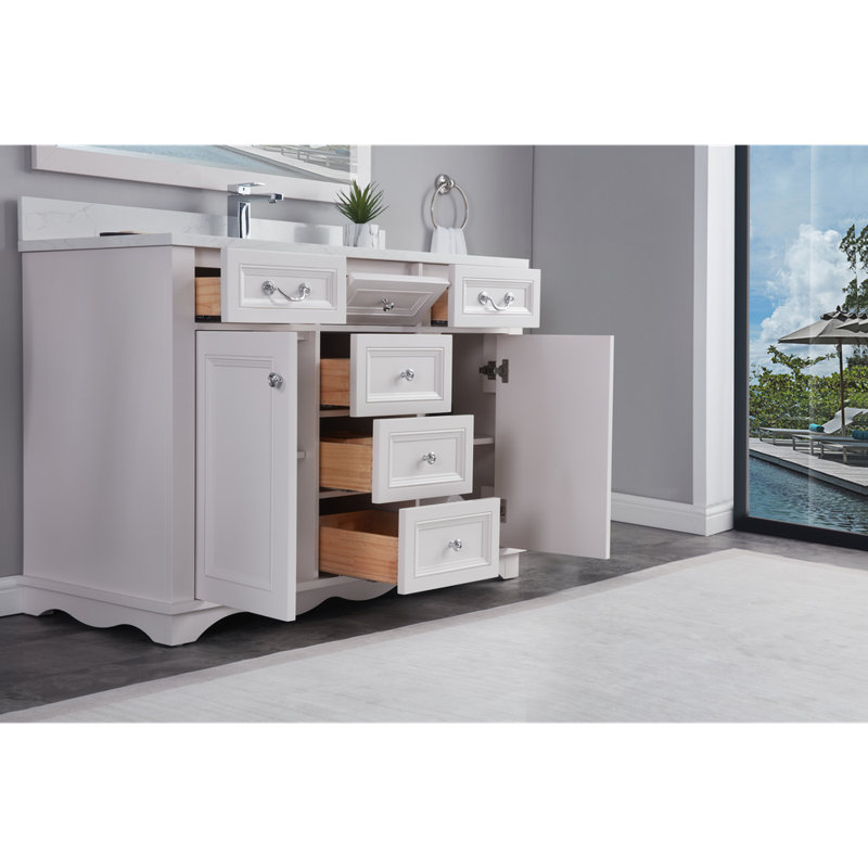 48" Cadet Finish Solid Wood Sink Vanity  With 1' Artificial Stone Top, Dreamy White