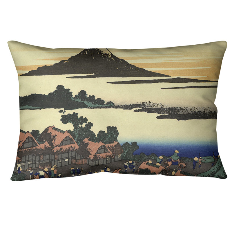 Coussin Katsushika Hokusai Dawn à Isawa dans la province de Kai, Brun / Vert, Simili suède