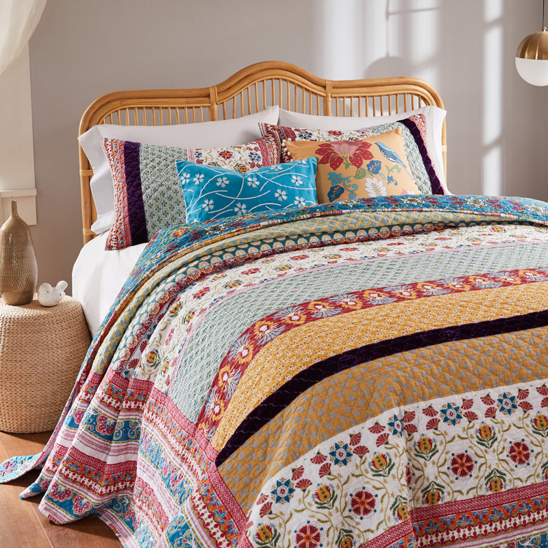 Thalia Queen Blue Cotton Reversible Bedspread Set