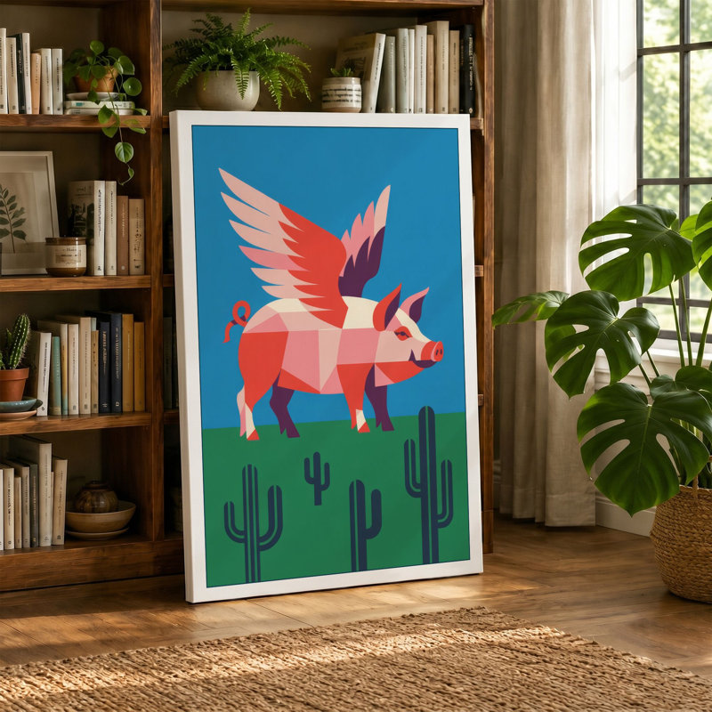 Desert Pig Takes Flight Modern - Wrapped Canvas, 24x16 - 61.0 x 40.6 cm, Terracotta Border