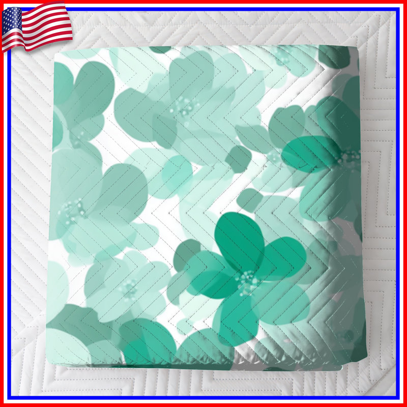 Couvre-lit matelassé Green Floral Blossoms toutes tailles, Grand lit