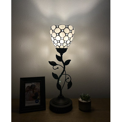 Anairis Tiffany Torch Table Lamp White Stained Glass Crystal Beans USB Ports Included LED Bulb 6"W*6"D*20"H