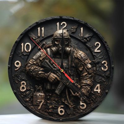 Gas Mask Soldier Clock Face