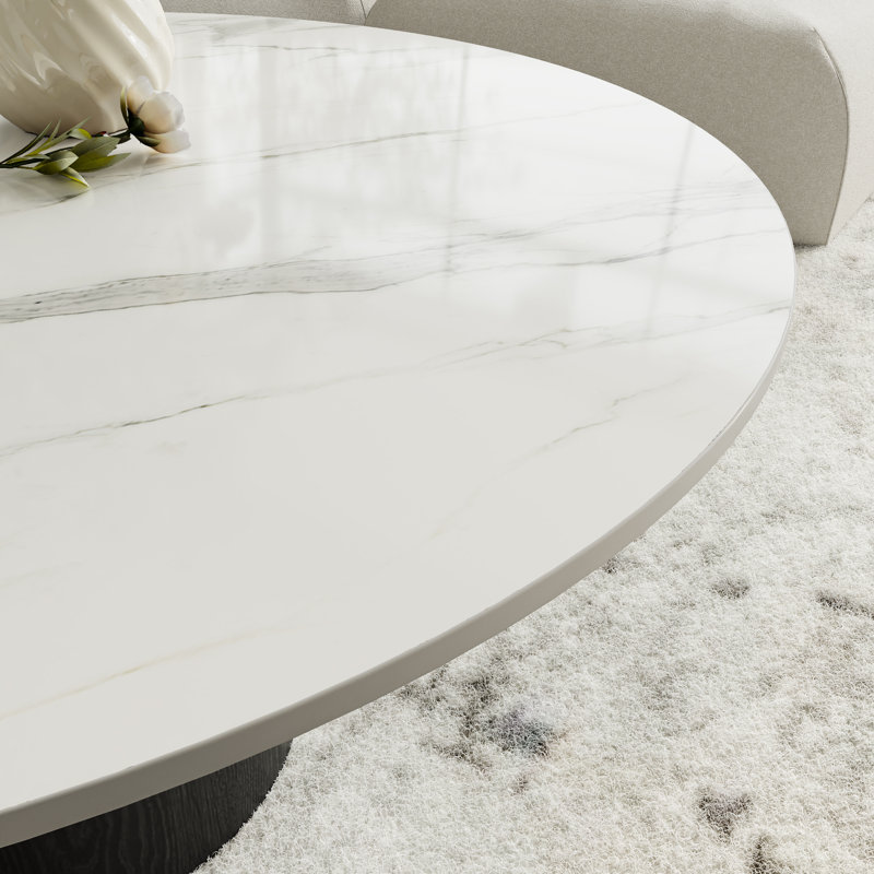  Table basse ronde en pierre 39 po Table basse en bois, Blanc neigeux, Noir