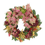 30" Magnolia Leaf Wreath With Hydrangeas, Heather And Pinecones