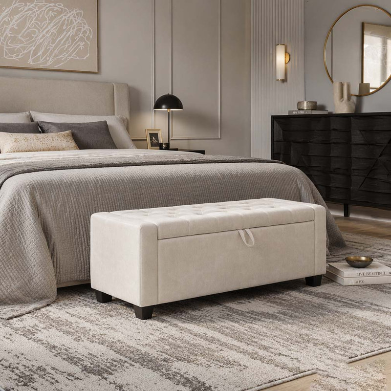 Repose-pieds 48 po avec rangement, banc de rangement pour repose-pieds, Beige