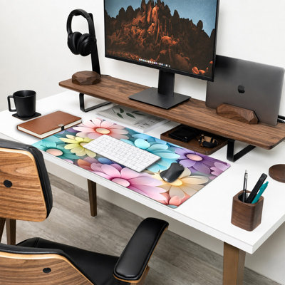  Rubber Mouse Pad, Smooth Microfiber Surface, Non-Slip Base, Rounded Edge Decorative Mouse Mat for Office & Gaming,17×47 Inch ,Pink 3D Daisy Pattern