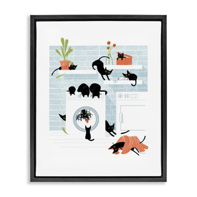 «Black Cats in Laundry», art mural sur toile flottante dorée par Leeza Hernandez