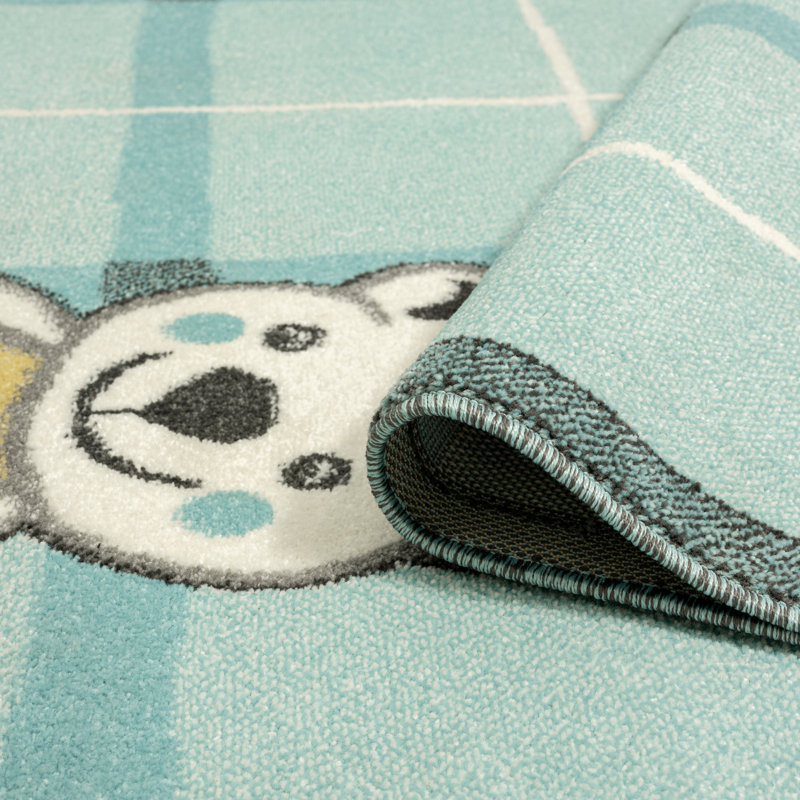 Blue Teddy Bear Kids Area Rug, Rectangle 3'6" x 5'6"