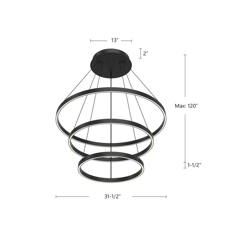 Cerchio 3 - Light Chandelier, Black, 1.5" H x 31.5" W x 31.5" D, LED