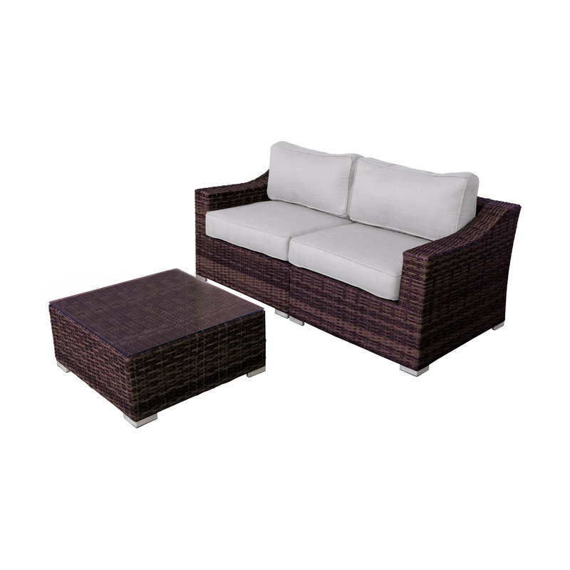 Moyeda Wicker Fully Assembled 2 - Person Seating Group with Cushions, Brown