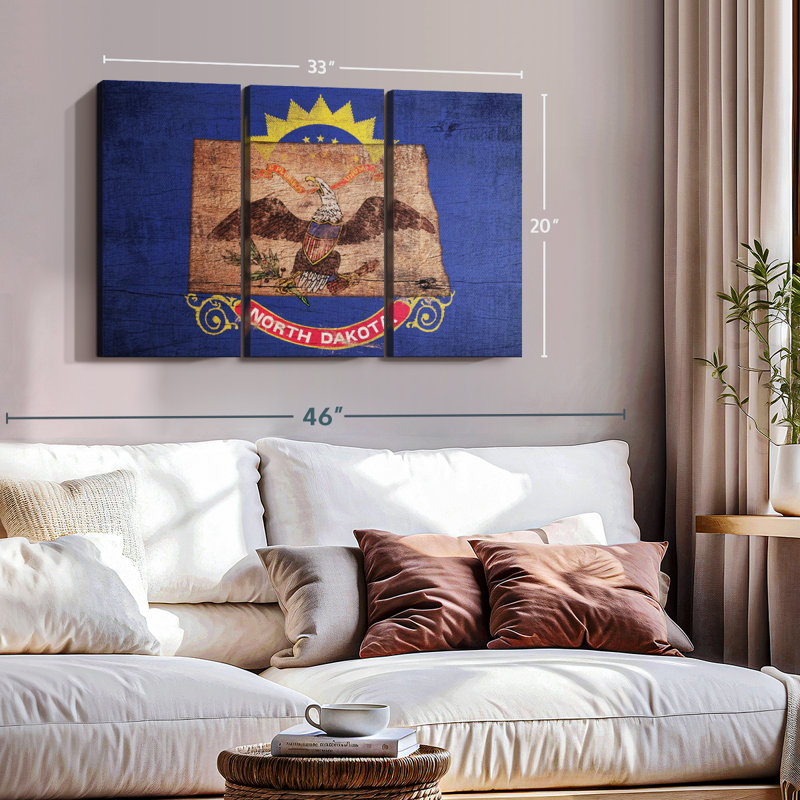 Carte "State Map Over North Dakota Flag Canvas Print" sur, H 20 po x l 33 po x P 1,25 po