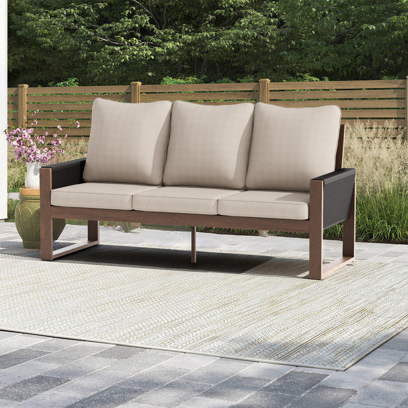Canapé de patio en bois et osier, Beige