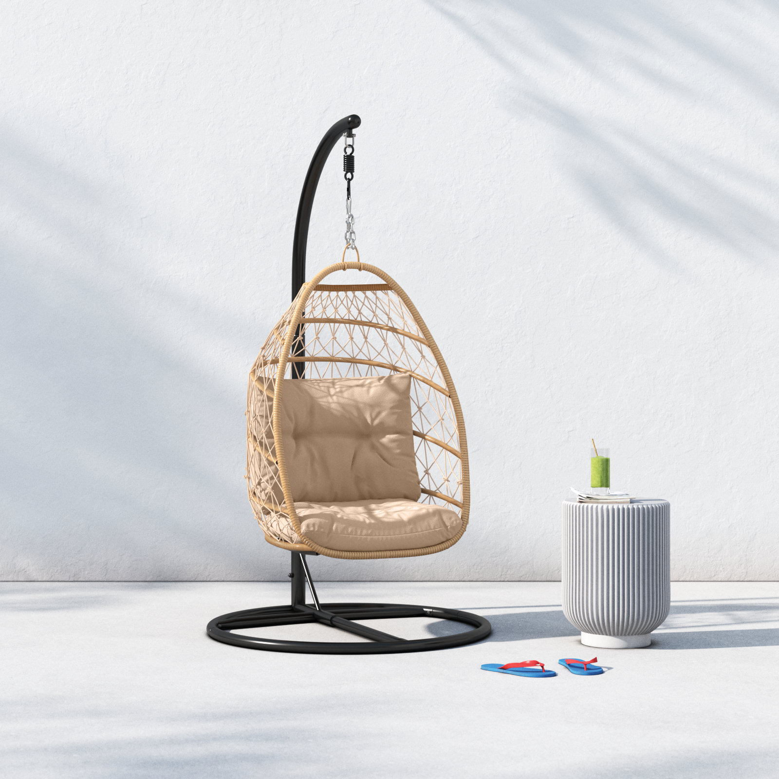 Barham Swing Chair with Stand, Brown/Black