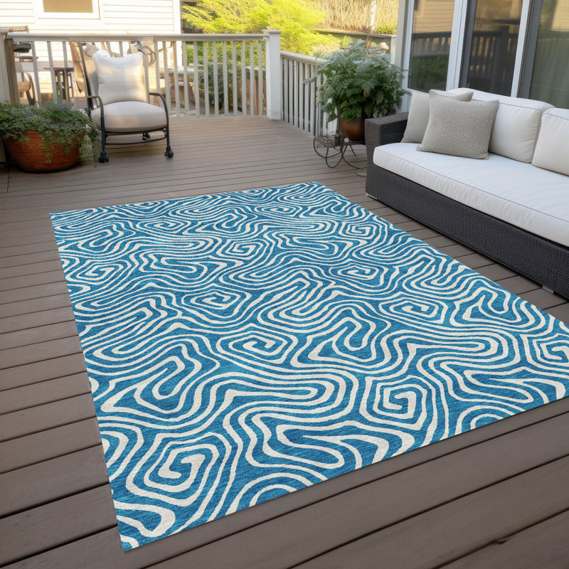 Raya Teal Washable Indoor-Outdoor Rug - , 5' x 7'6"