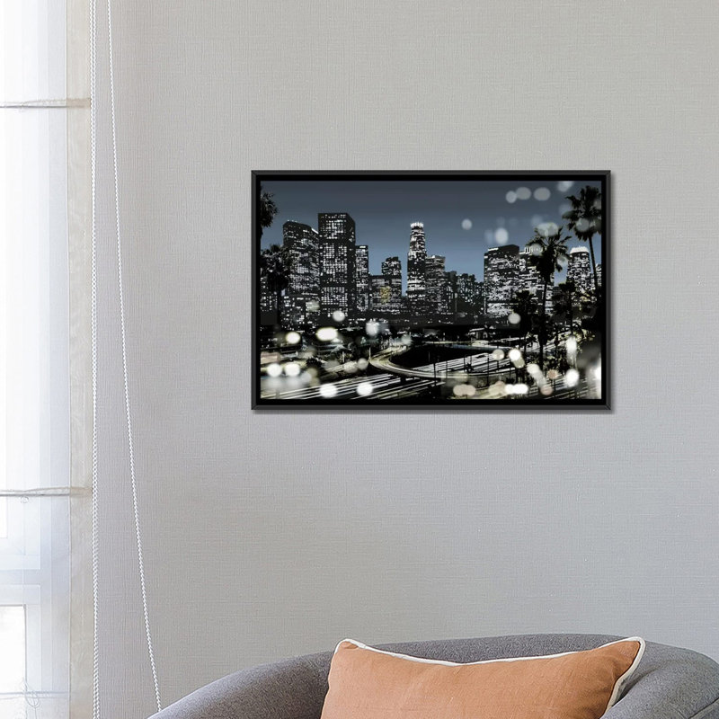 « l.a. nuits ii », reproduction de photo sur toile, H 18 po x l 26 po x P 1,5 po, Toile avec cadre noir, Pas de tapis