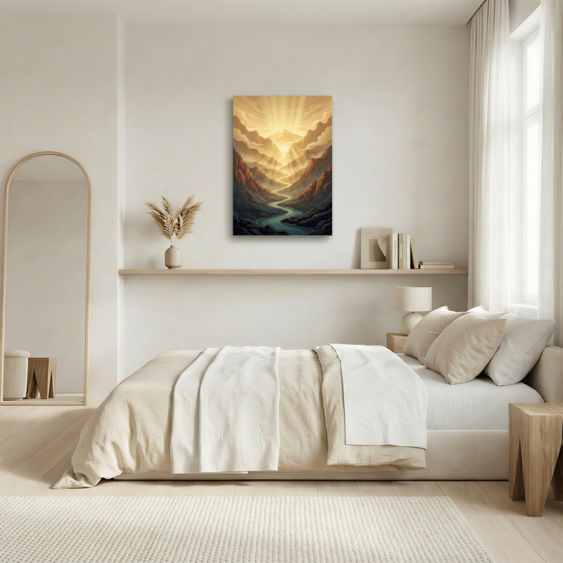 «Teal River Winding Through Golden Mountain Canyon», art mural, 48"H x 32"W