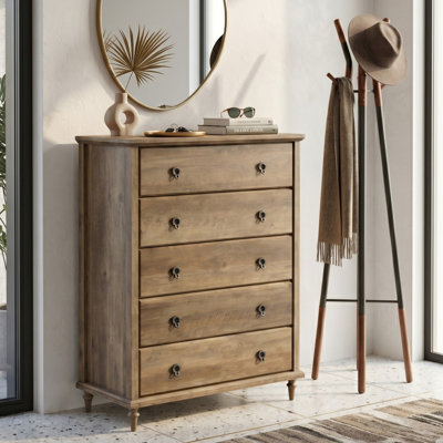 Aleana 31.2" W Traditional Brown 5-Drawer Chest of Drawers with Solid Wood Tapered Legs