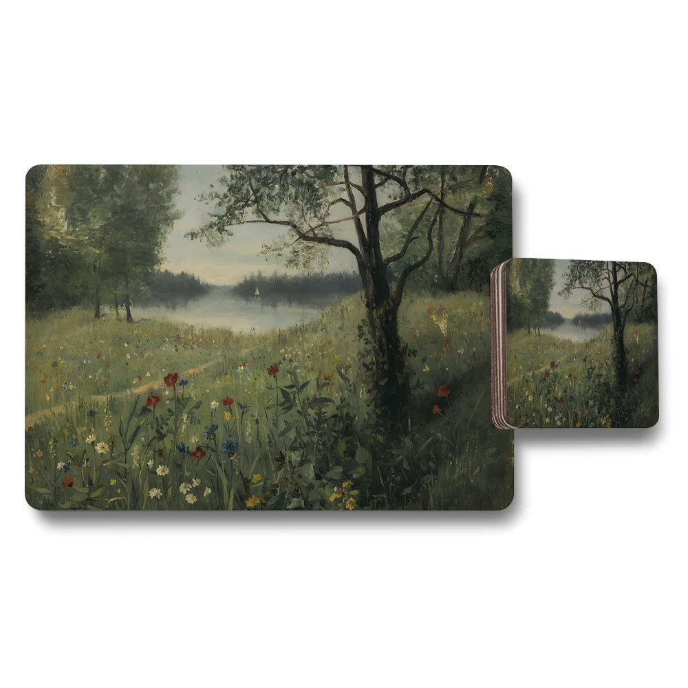 Meadow Wildflower Landscape Placemat and Coaster Set
