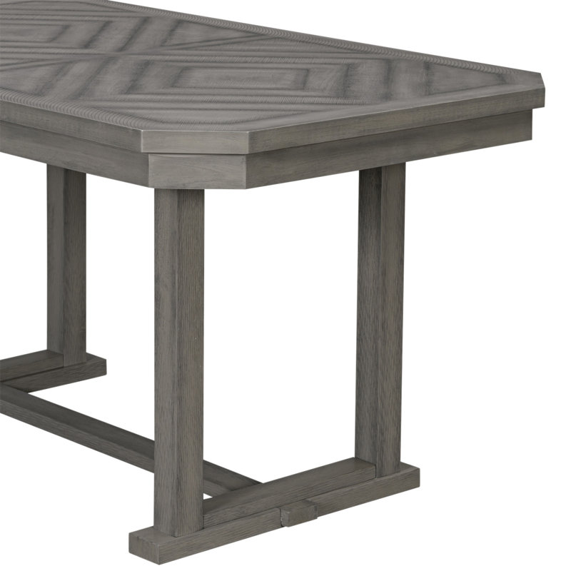 Ensemble de table de salle à manger 6 pièces en bois d'hévéa avec placage en bois massif et coussin moelleux, Grey, Grey