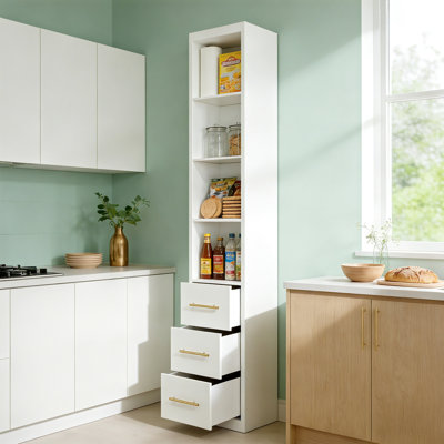 White Side Storage Cabinet With Three Drawers For Bedroom