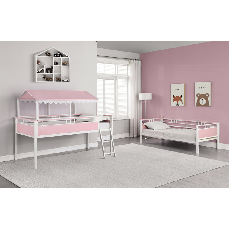 Lit superposé simple blanc et rose Erion