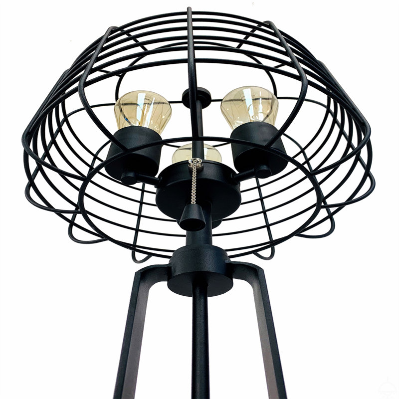 LAMPE DE TABLE CAGE INDUSTRIELLE H 26 po NOIRE AVEC AMPOULE (1PCS / CNT), H 26,5 po x l 15 po x P 15 po, lampe de table