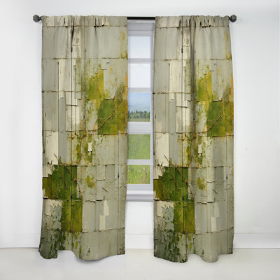 Abstract Velvet Curtain Panel, Green Cubic Pattern Blackout Decor - Green Eco Friendly Cubic Collage I