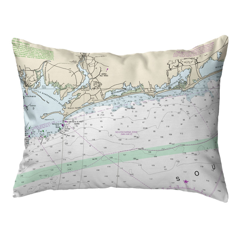  Housse de coussin rectangulaire pour l'extérieur Block Island Sound, Ri Nautical Map