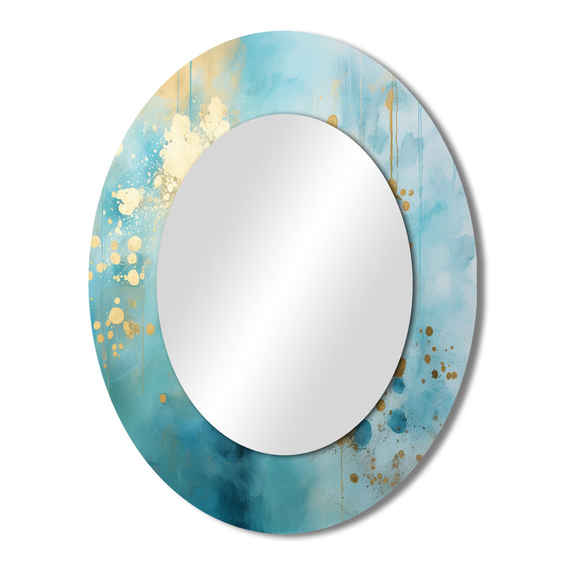 Divine mandala délicat doré délicat turquoise IV - grand miroir mural ovale sur métal, 43 po x 33 po