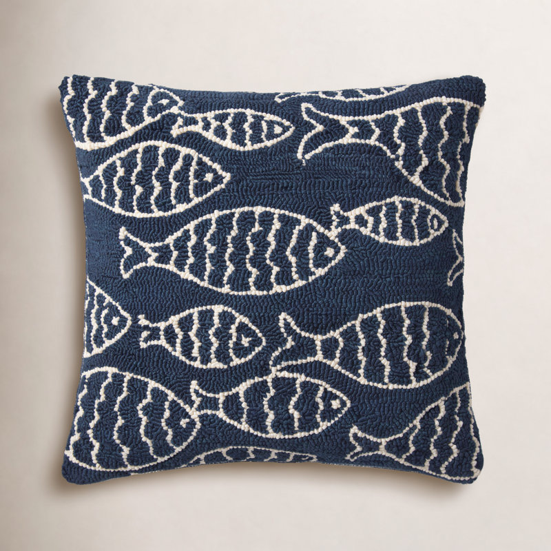 Cavett Embroidered Outdoor Reversible Throw Pillow, No Fill, Navy