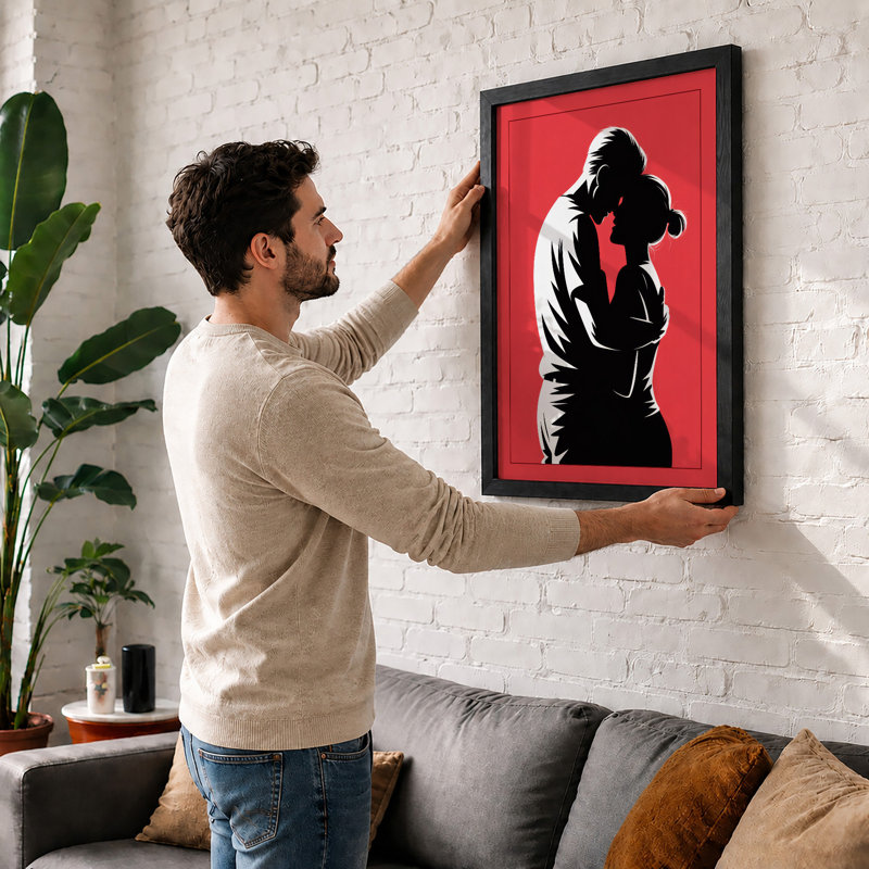Silhouetted Kiss Modern - Framed Print, A1 - 84.1 x 59.4 cm, Black