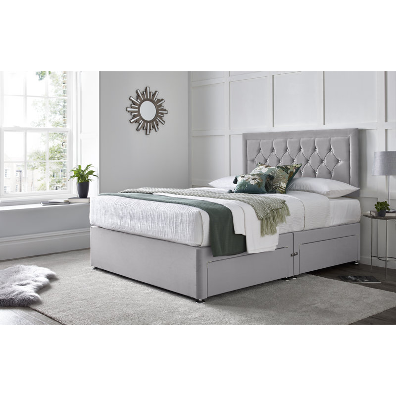 Fly Princess Divan Bed with 24" Headboard on Struts, Small Double (4'), 4 Drawers, Charcoal