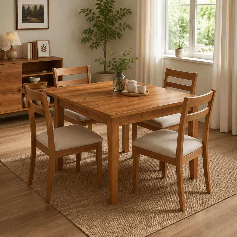 Table de salle à manger carrée 39,4 "avec pieds en bois massif pour 4, Chêne