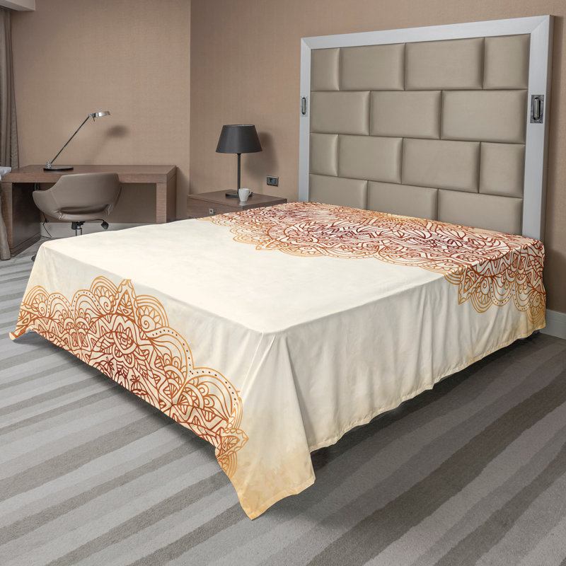 Ambesonne Orient Top Flat Sheet Mosaic Motifs, King Flat Sheet, Beige/Burnt Orange Floral