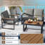 Ensemble de 4 meubles de patio en aluminium avec accoudoirs et plateau de table en bois et plastique