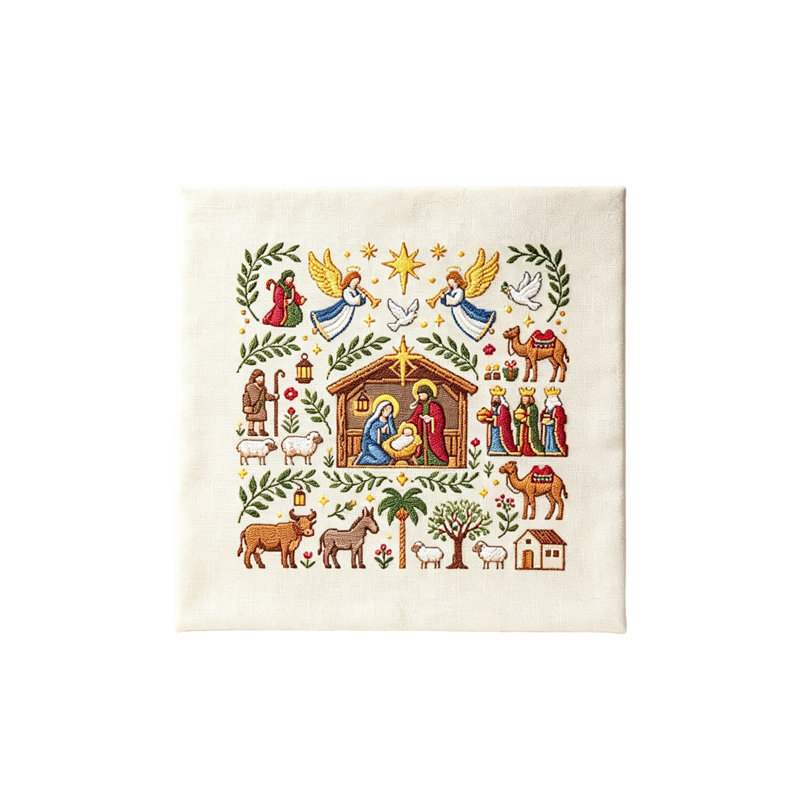 Trousse de broderie pour crèche de Noël