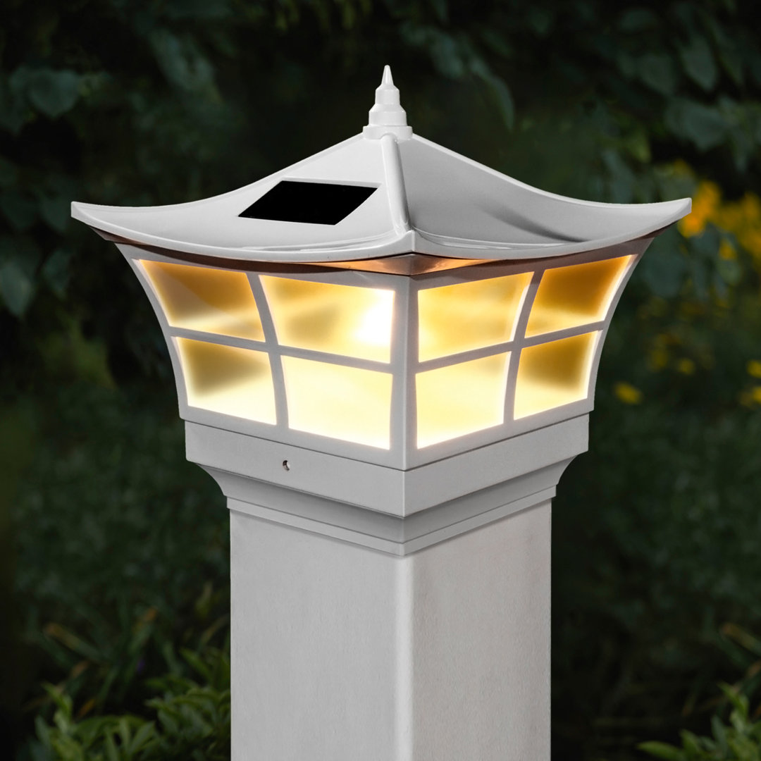 Solar White Pvc Low Voltage Integrated LED Fence Post Cap Light 5 In. X 5 In. with Base Adapter Included Classy Caps