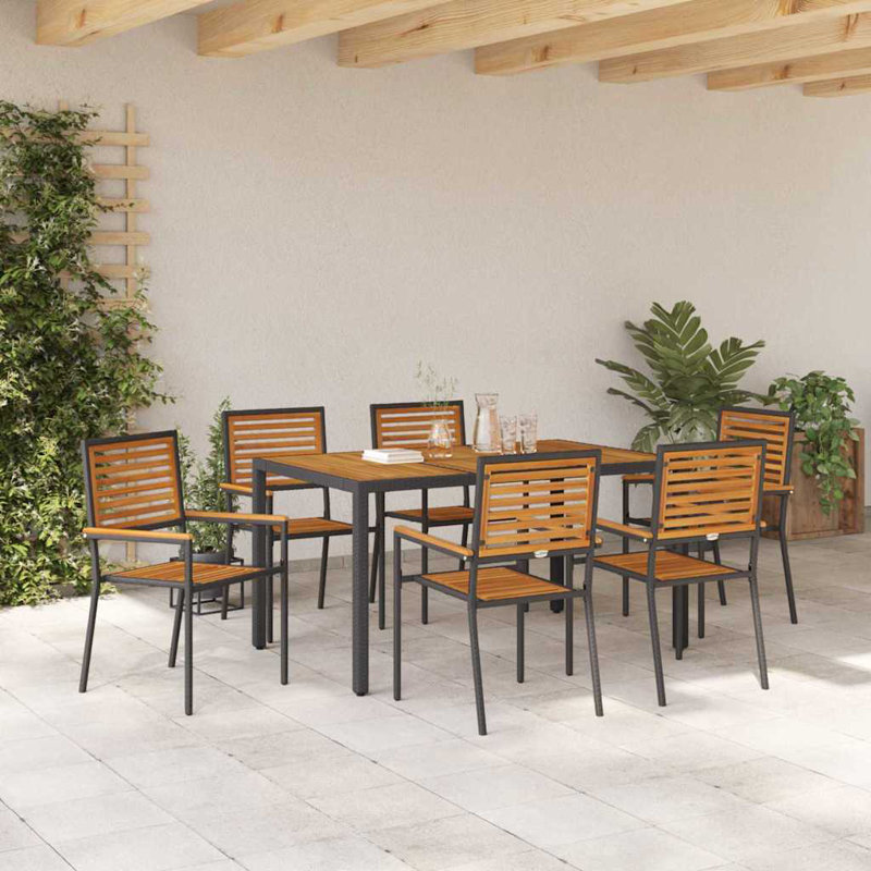 7 Piece Garden Dining Set Black