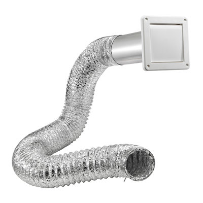 Lambro® 4-In. Bath Fan Exhaust Through-The-Wall Vent Kit With Single Flap Vent, 8-Ft. UL 181 Foil Flex Duct & 11-In. Aluminum Snap-Lock Tail Pipe, White, 481UL