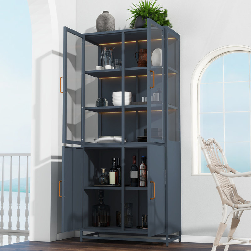 Grande vitrine avec portes en verre et lumières DEL, Bleu très foncé