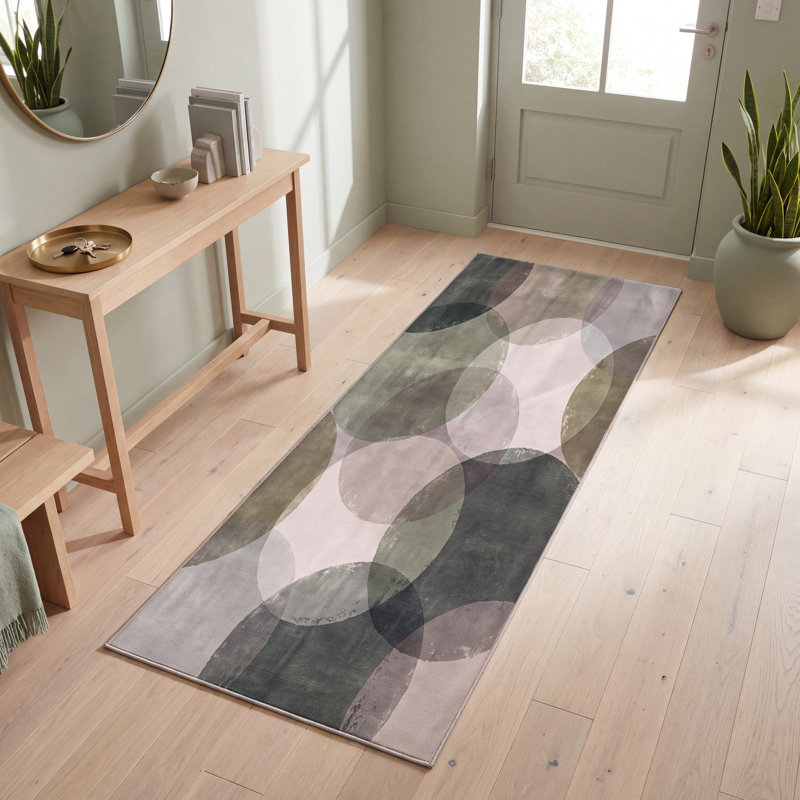 Tapis Vale2 Modern Circles géométrique vert gris blanc, lavable à la machine, antidérapant, à poils courts, pour l'intérieur et l'extérieur, adapté aux animaux domestiques, idéal pour le salon, la chambre, la salle à manger, l'entrée, le corridor ou le bureau.